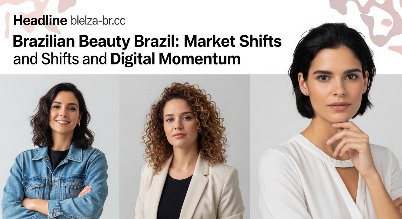 Brazilian beauty products on display with diverse models in a São Paulo setting.