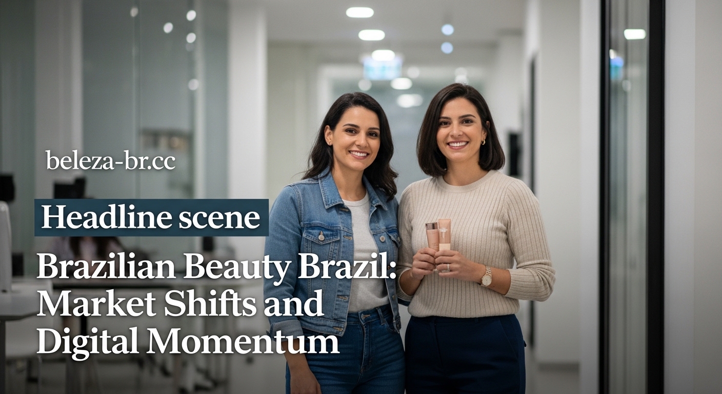 Brazilian beauty products on display with diverse models in a São Paulo setting.