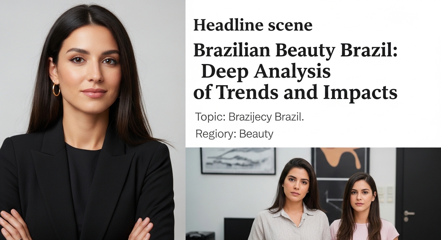 Editorial illustration of Brazil's evolving beauty market with cosmetics and data visuals.