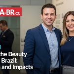 Editorial illustration of Brazil's beauty market influenced by INSS-related policy context.